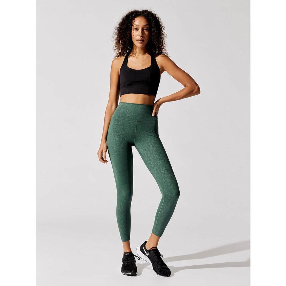 Carbon38 Shine Powder 7/8 Leggings Evergreen Size XS High Waisted Shimmer Gym